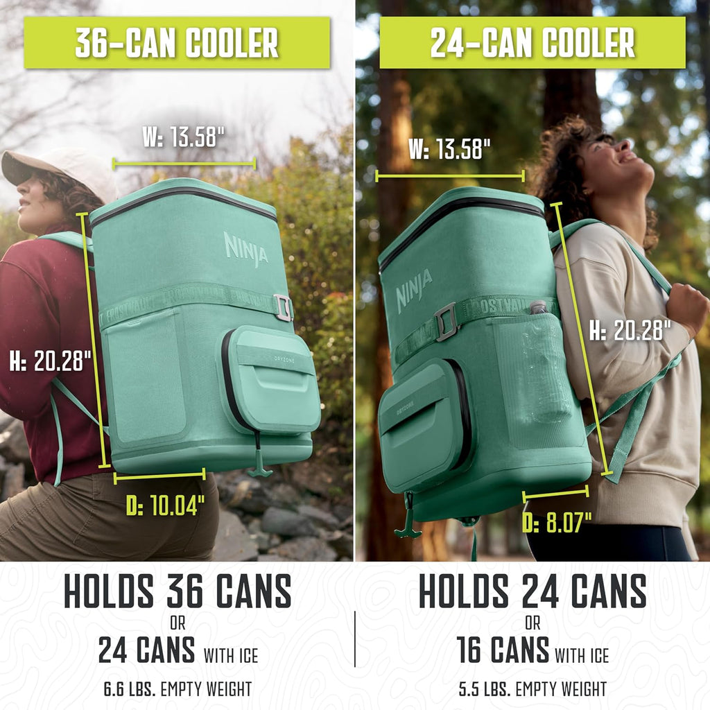 Ninja FrostVault™ Go XL Soft Backpack Cooler, Dry Storage, Cactus Green | Ninja FrostVault Go XL soft cooler, stays cool for hours with a leakproof, easy-access lid, and carries like a backpack
