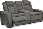 Signature Design by Ashley Power Reclining Loveseat with Console, Gray | Water-resistant faux leather, Zero-gravity recline, Easy View adjustable headrest, Wireless charging, Next-Gen Durapella