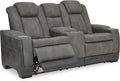 Signature Design by Ashley Power Reclining Loveseat with Console, Gray | Water-resistant faux leather, Zero-gravity recline, Easy View adjustable headrest, Wireless charging, Next-Gen Durapella
