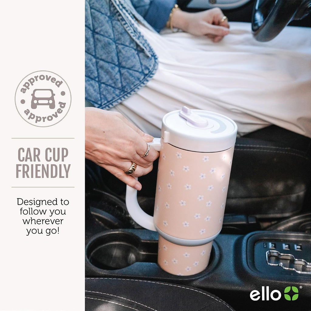 Ello Oasis 30oz Tumbler with Handle & Retracting Straw | Reusable Insulated Stainless Steel Cup 100% Leakproof | Gifts for Teens Women Men | Keeps cold for 23 Hours | Cup Holder Friendly | Black