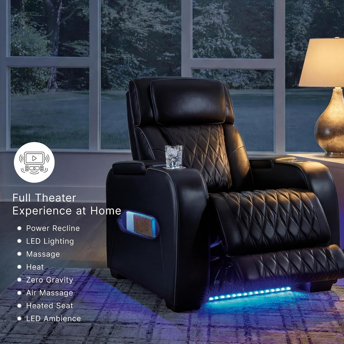 Signature Design by Ashley Leather Power Recliner Chair, Zero Gravity | Soothing air massage and heat, Extended ottoman with adjustable headrest, 250-lb weight capacity, Boyington Series