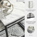 Signature Design by Ashley Donnesta 3 Piece Nesting Coffee Table Set | Space saving design, Decorative laminate over engineered wood, Faux Carrara marble pattern, Black powder coated metal