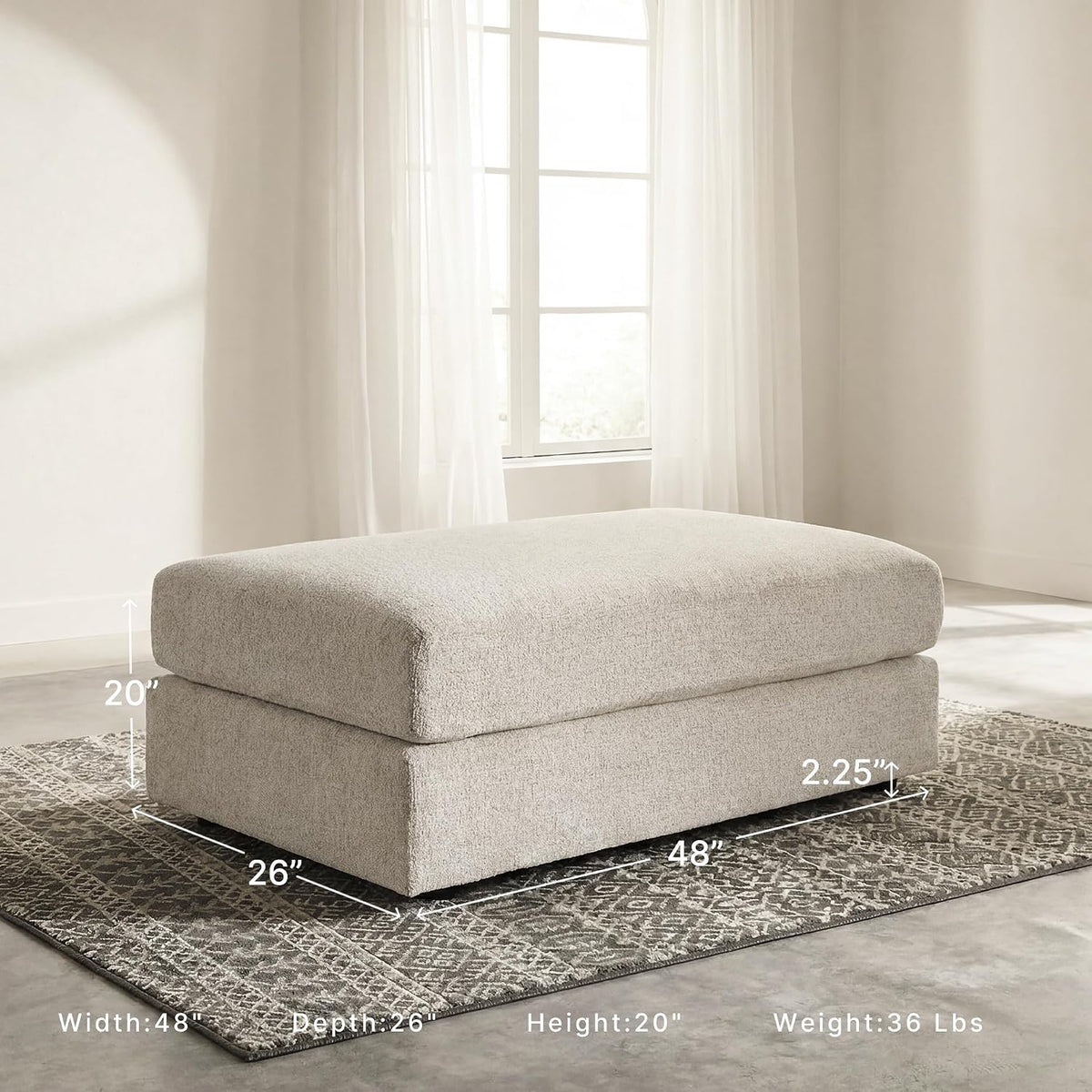 Signature Design by Ashley Soletren Oversized Ottoman, Stone | Plush stone beige chenille upholstery, Wood and engineered wood frame, 48-inch rectangular living room footprint