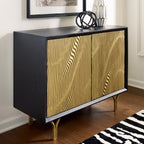Signature Design by Ashley Tayner Contemporary Accent Cabinet with 2 Doors and 1 Shelf, Black & Metallic