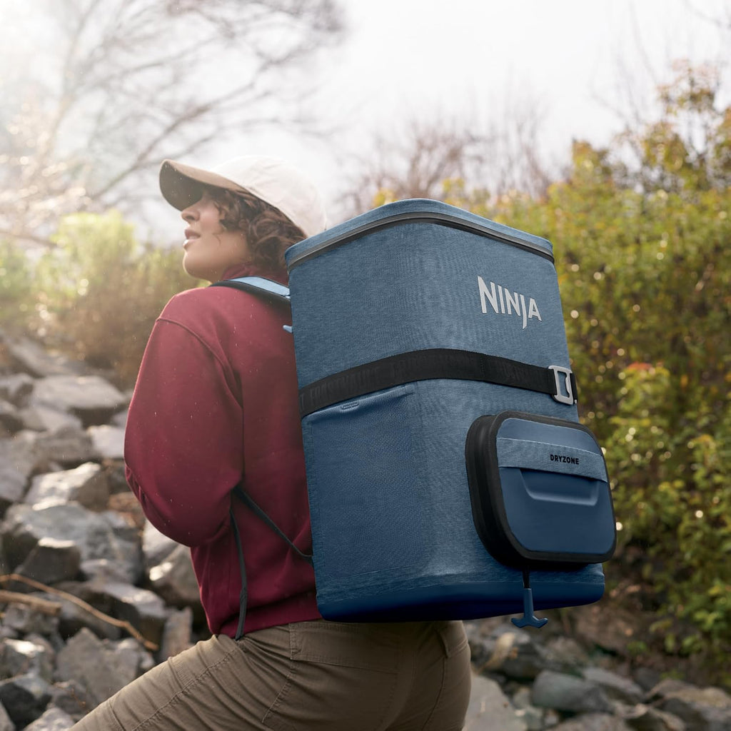 Ninja FrostVault™ Go XL Soft Backpack Cooler, Dry Storage, Lakeshore Blue | Ninja FrostVault Go XL soft cooler, stays cool for hours with a leakproof, easy-access lid, and carries like a backpack