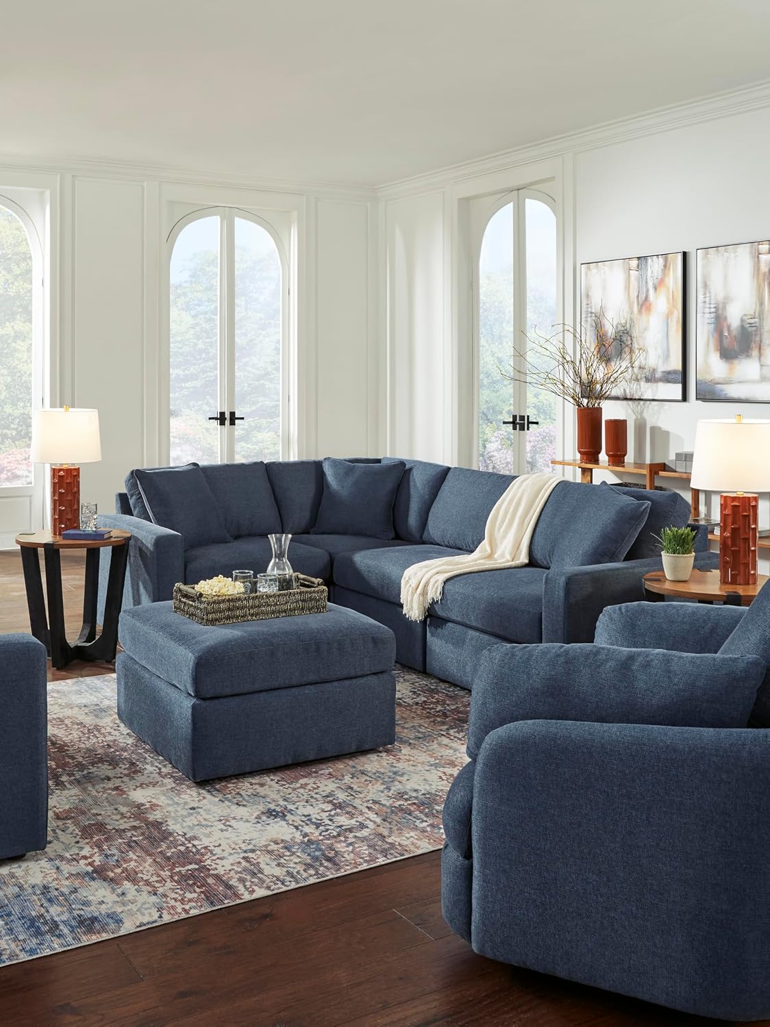 Signature Design by Ashley Modmax Oversized Square Accent Ottoman, Ink Blue | Stain-resistant Next-Gen Nuvella performance fabric, 32 in square footprint, Fits modular sectionals, No assembly required