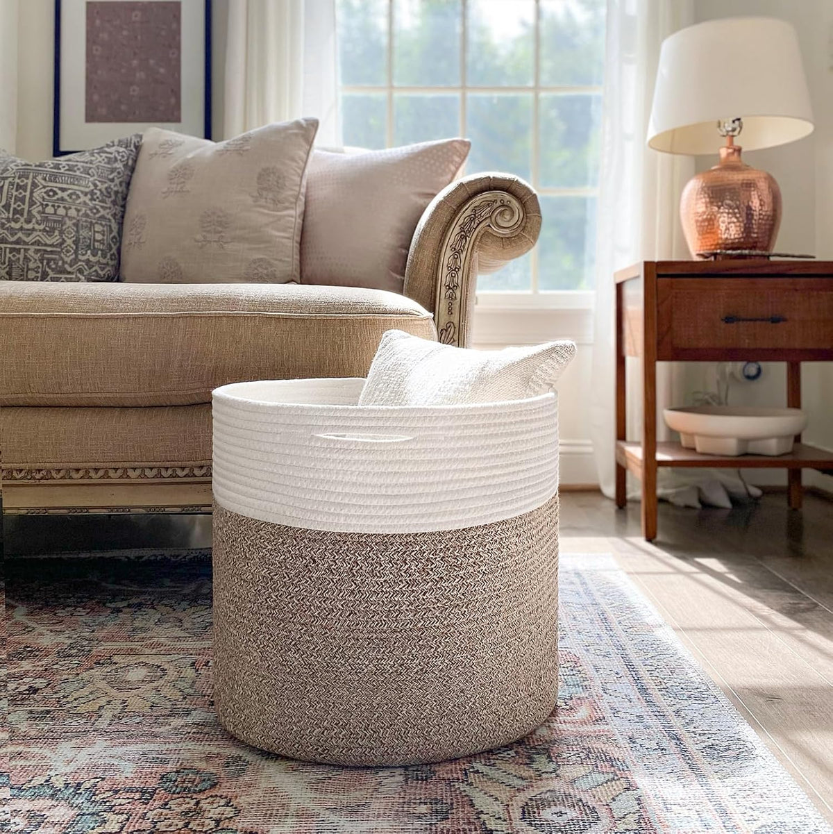 Goodpick Woven Rope Basket for Blankets Fit Nursery & Living Room, 45L
