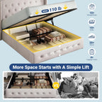 Allewie Queen Size Lift Up Storage Button-Tufted Bed Frame Light Beige