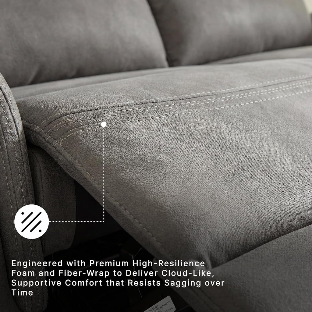Signature Design by Ashley Power Recliner Sofa, Faux Leather Couch, Slate | Zero-draw USB charging, 6.5-in wall gap, Microfiber, Next-Gen easy to clean water resistant performance fabric