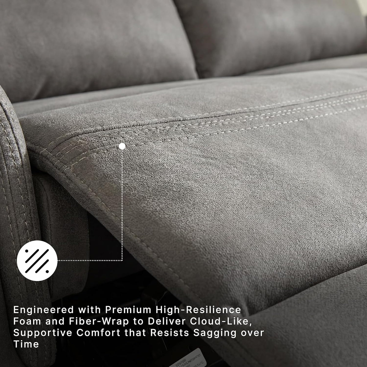 Signature Design by Ashley Power Recliner Sofa, Faux Leather Couch, Slate | Zero-draw USB charging, 6.5-in wall gap, Microfiber, Next-Gen easy to clean water resistant performance fabric
