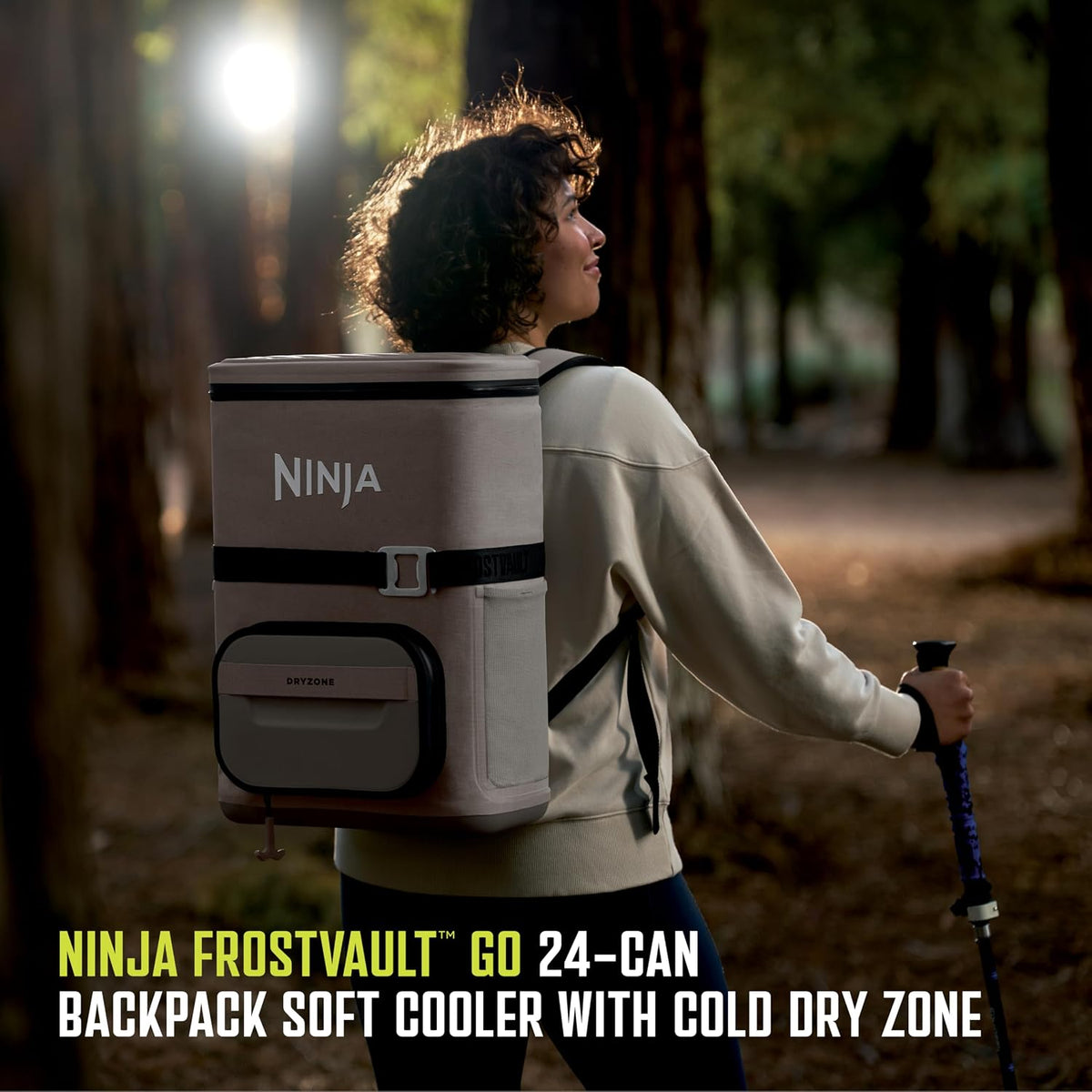 Ninja FrostVault™ Go Soft Backpack Cooler, Dry Storage, Birch Beige | Ninja FrostVault Go soft cooler, stays cool for hours with a leakproof, easy-access lid, and carries like a backpack