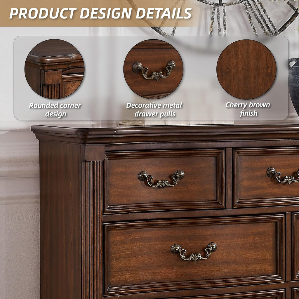 Signature Design by Ashley 7-Drawer Wood Bedroom Dresser, Wide Chest, Brown | Felt-lined top drawers for delicate protection, Sturdy 205 lb frame for master bedroom storage, Lavinton Series