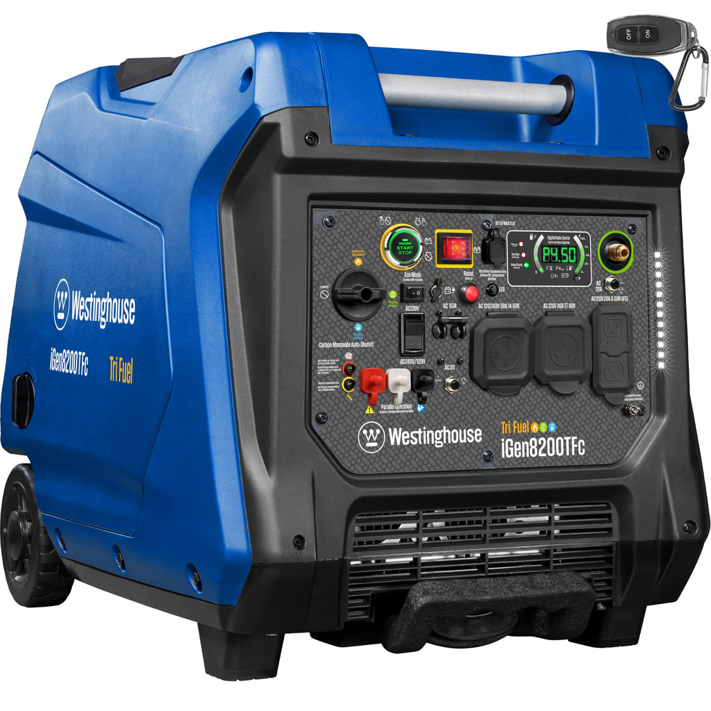 Westinghouse 12000 Peak Watt Tri-Fuel Portable Inverter Generator, Remote Start, Transfer Switch Ready, Gas/Propane/Natural Gas Powered, Low THD, Safe for Electronics, Parallel Capable, CO Sensor