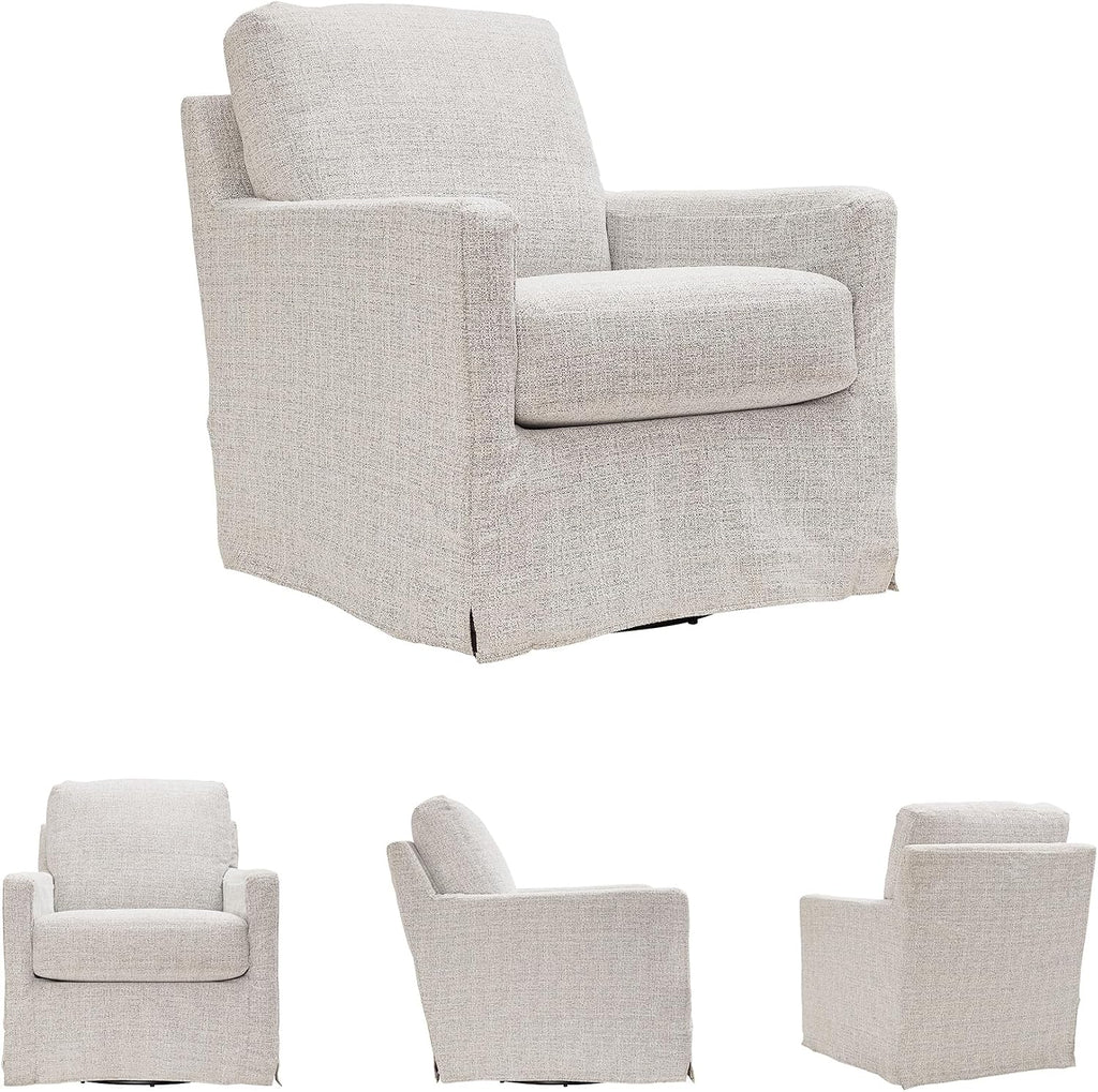 Signature Design by Ashley Nenana Swivel Glider Accent Chair, Stone Beige | Next-Gen Nuvella fabric, Machine-washable covers, 360-degree metal swivel base with gentle gliding motion
