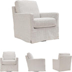 Signature Design by Ashley Nenana Swivel Glider Accent Chair, Stone Beige | Next-Gen Nuvella fabric, Machine-washable covers, 360-degree metal swivel base with gentle gliding motion