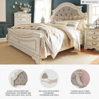 Signature Design by Ashley Realyn Queen Upholstered Bed Frame | 71-inch tall tufted headboard, Traditional panel bed of veneers, wood and engineered wood, French country style