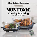 Ninja Crispi Glass Air Fryer, 4-in-1, Stone, FN101ST | Max crisp, bake, air fry, recrisp, 450F max, 4 Qt and 6 Cup containers, PFAS-free glass