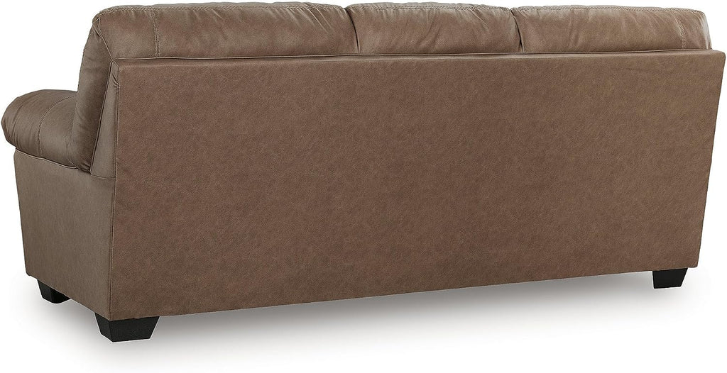 Signature Design by Ashley Caramel Faux Leather Sofa, No Assembly Required | Anti-sag platform deck, Caramel 98% polyester and 2% PU blend, Contemporary 3-seater design, Walker Point Series