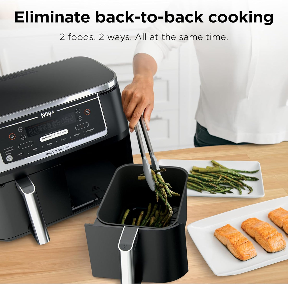 Ninja Foodi Air Fryer, 10 Qt DualZone, 6-in-1, Black, DZ302 | Air fry, broil, roast, keep warm, dehydrate, bake, 2x5 Qt baskets, Fits 8 lbs wings