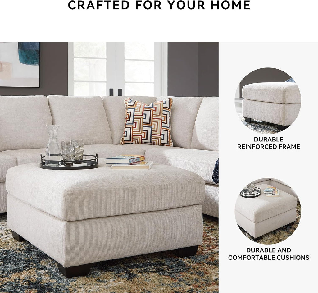 Signature Design by Ashley Oversized Ottoman Coffee Table, Stone, Aviemore | 38-in large ottoman, 100% polyester chenille, Durable and comfortable cushions, Reinforced frame, No assembly required