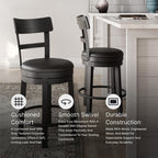 Signature Design by Ashley 1-Piece Counter Height Bar Stool, Black Swivel | Easy-clean leather and faux leather combination seat, Rustic farmhouse style with antiqued finish, Valebeck Series