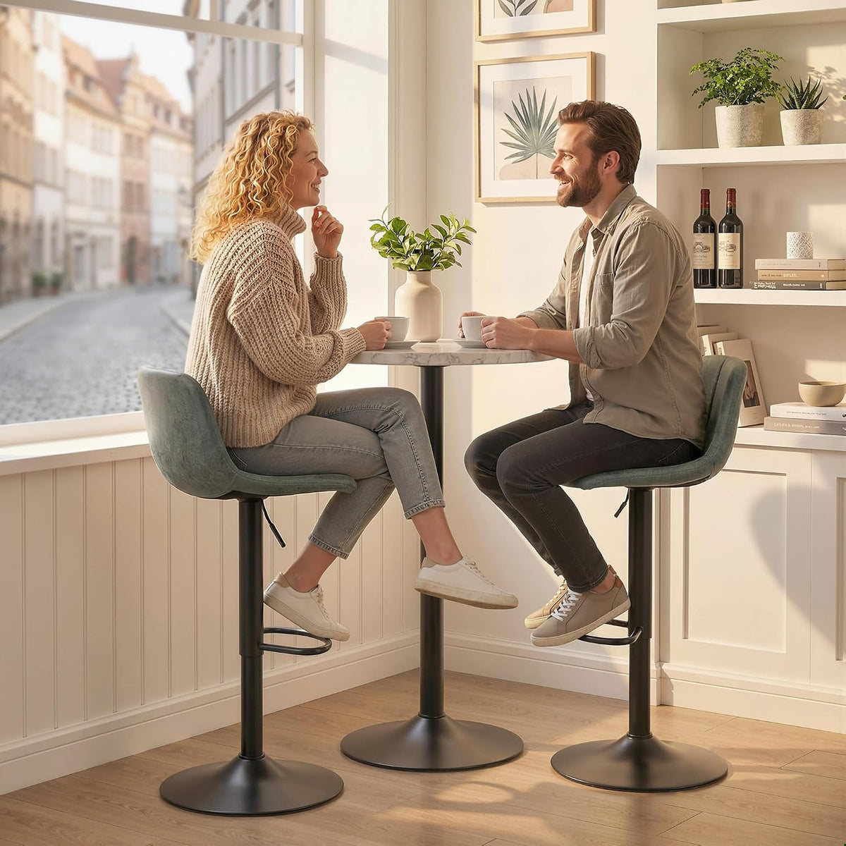 HOMCOM Bar Stools Set of 2 Modern Swivel Barstools Height Adjustable Green