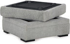 Signature Design by Ashley Square Ottoman with Storage and Cup Holders | Cement gray 100% polyester velvet, No assembly required, Faux wood legs, Casselbury Series