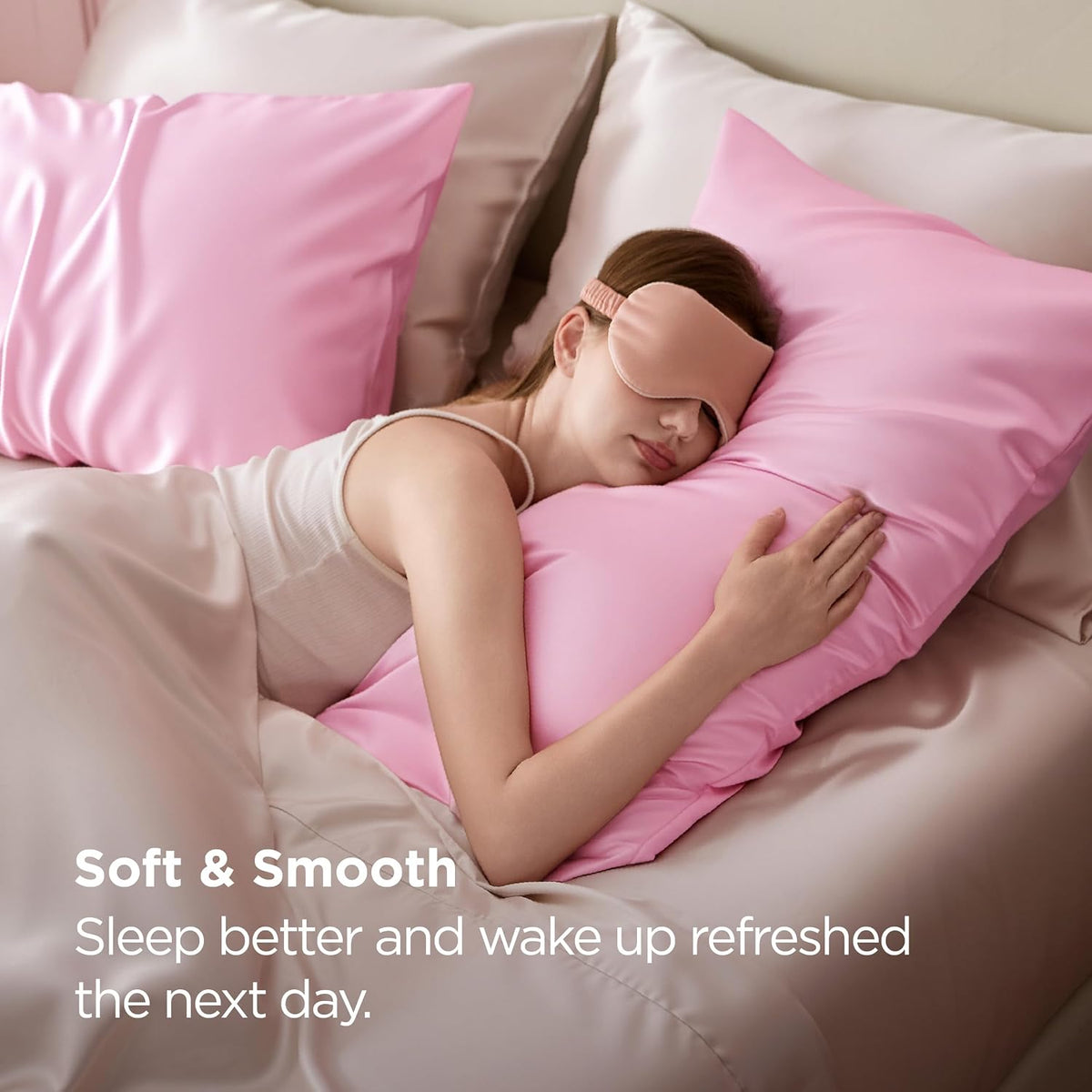 Bedsure Satin Pillowcases Queen Set of 2, Similar to Silk Pillow Cases Pink