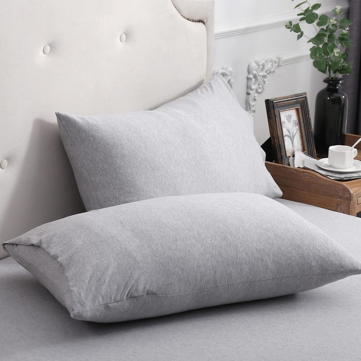 PURE ERA Jersey Knit Pillow Cases Solid Sage Green Standard
