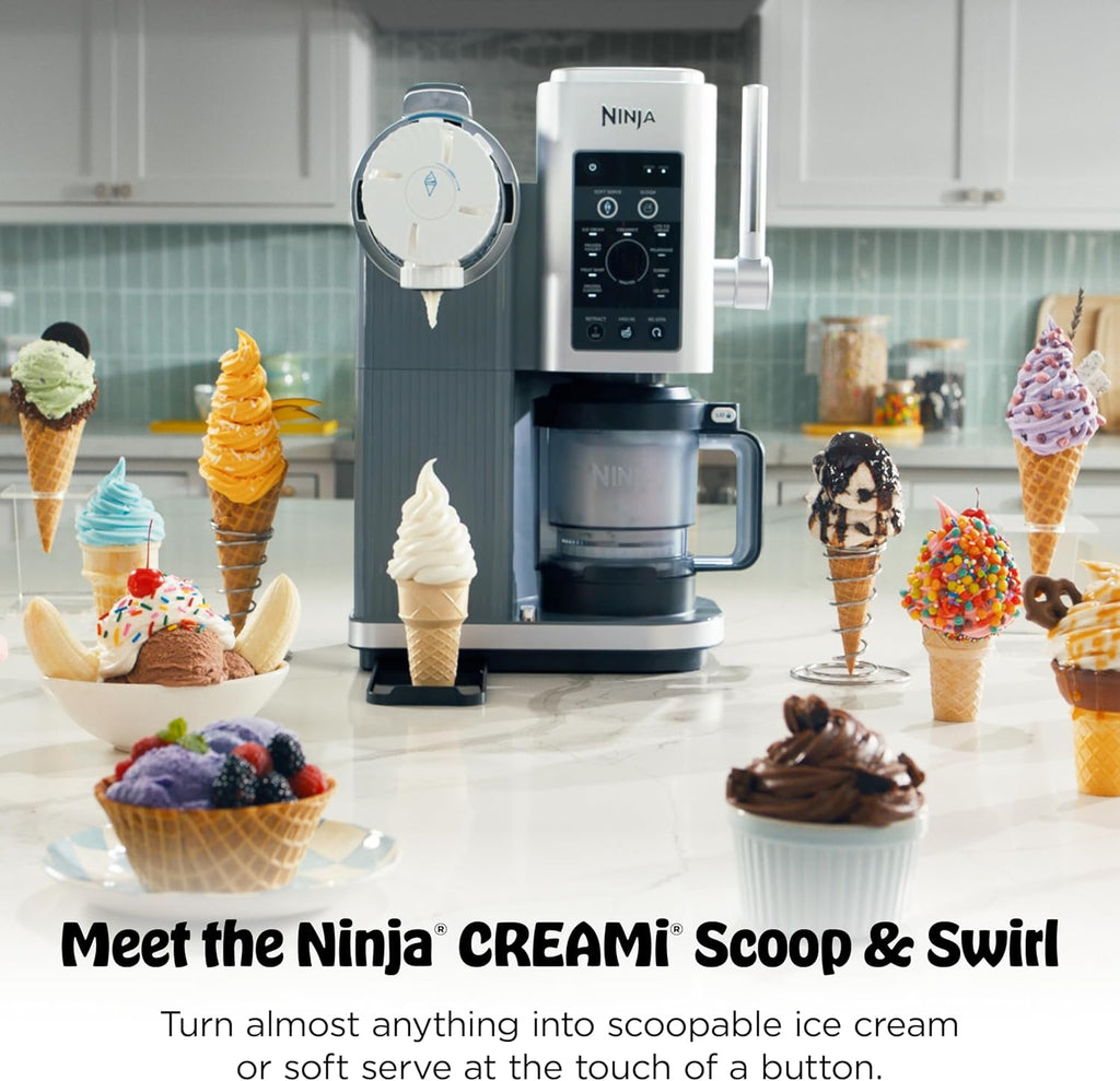 Ninja Creami Scoop & Swirl 13-in-1 Ice Cream and Soft Serve Maker, NC701 | Ninja Creami Scoop and Swirl turns almost anything into ice cream and soft serve at a button touch, scooped or swirled.