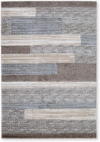 Signature Design by Ashley Sethburn Striped Area Rug 5x7, Cream/Gray | Machine-woven 100% polypropylene, Natural jute backing, Casual modern style, Indoor living spaces, Bedrooms