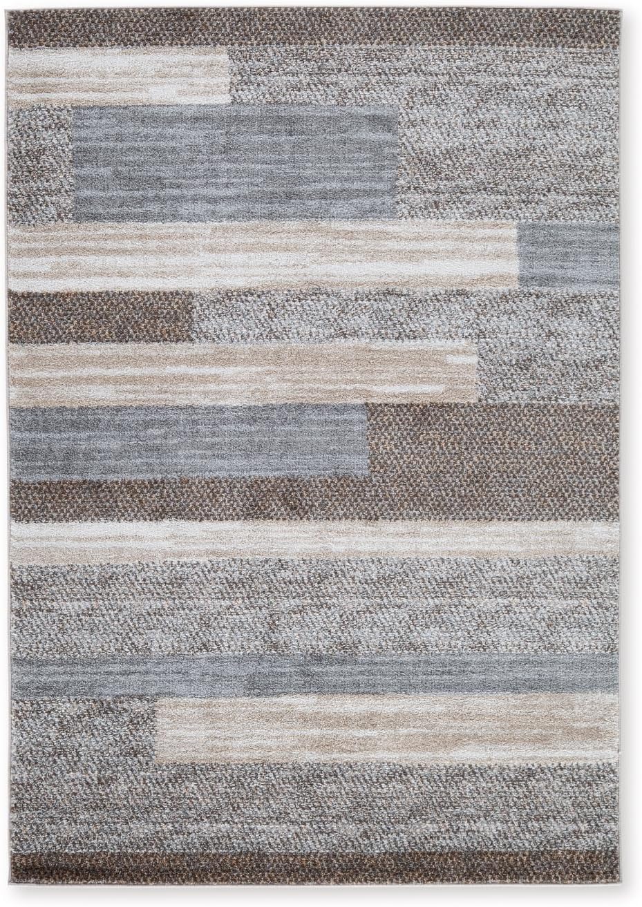 Signature Design by Ashley Sethburn Striped Area Rug 5x7, Cream/Gray | Machine-woven 100% polypropylene, Natural jute backing, Casual modern style, Indoor living spaces, Bedrooms