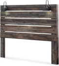 Signature Design by Ashley Drystan King Panel Headboard, Brown | Engineered wood laminate, Built-in LED sconces, Dual USB charging ports, Rustic industrial style
