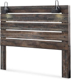 Signature Design by Ashley Drystan King Panel Headboard, Brown | Engineered wood laminate, Built-in LED sconces, Dual USB charging ports, Rustic industrial style