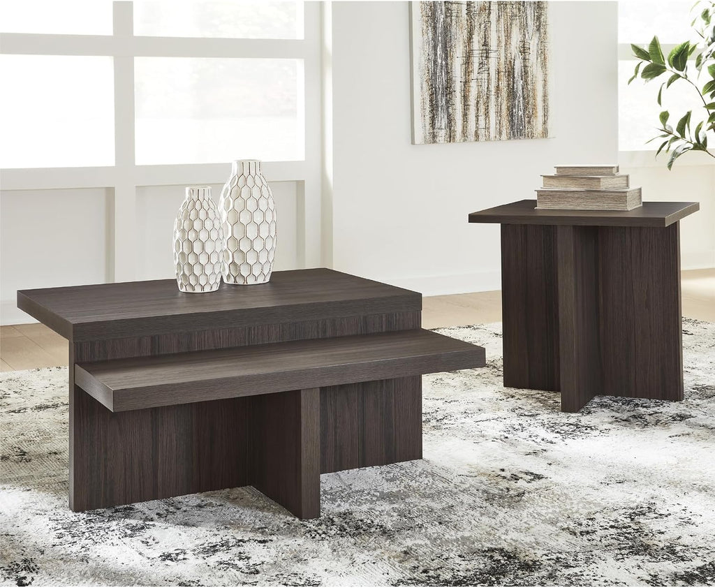 Signature Design by Ashley Zendex Contemporary Table Set with Pedestal Base, Set of 2, Dark Brown