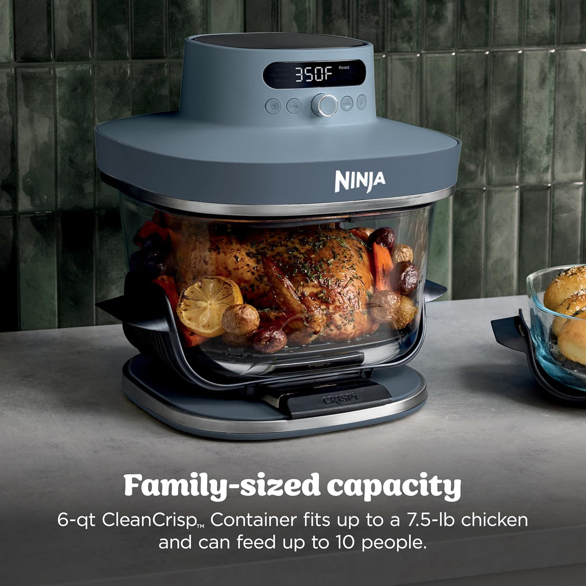 Ninja Crispi Pro Glass Air Fryer, 6-in-1, Cyberspace, AS101CY | Max crisp, air fry, bake, roast, recrisp, dehydrate, 1800W, 450F max, 6Qt, 2.5Qt containers
