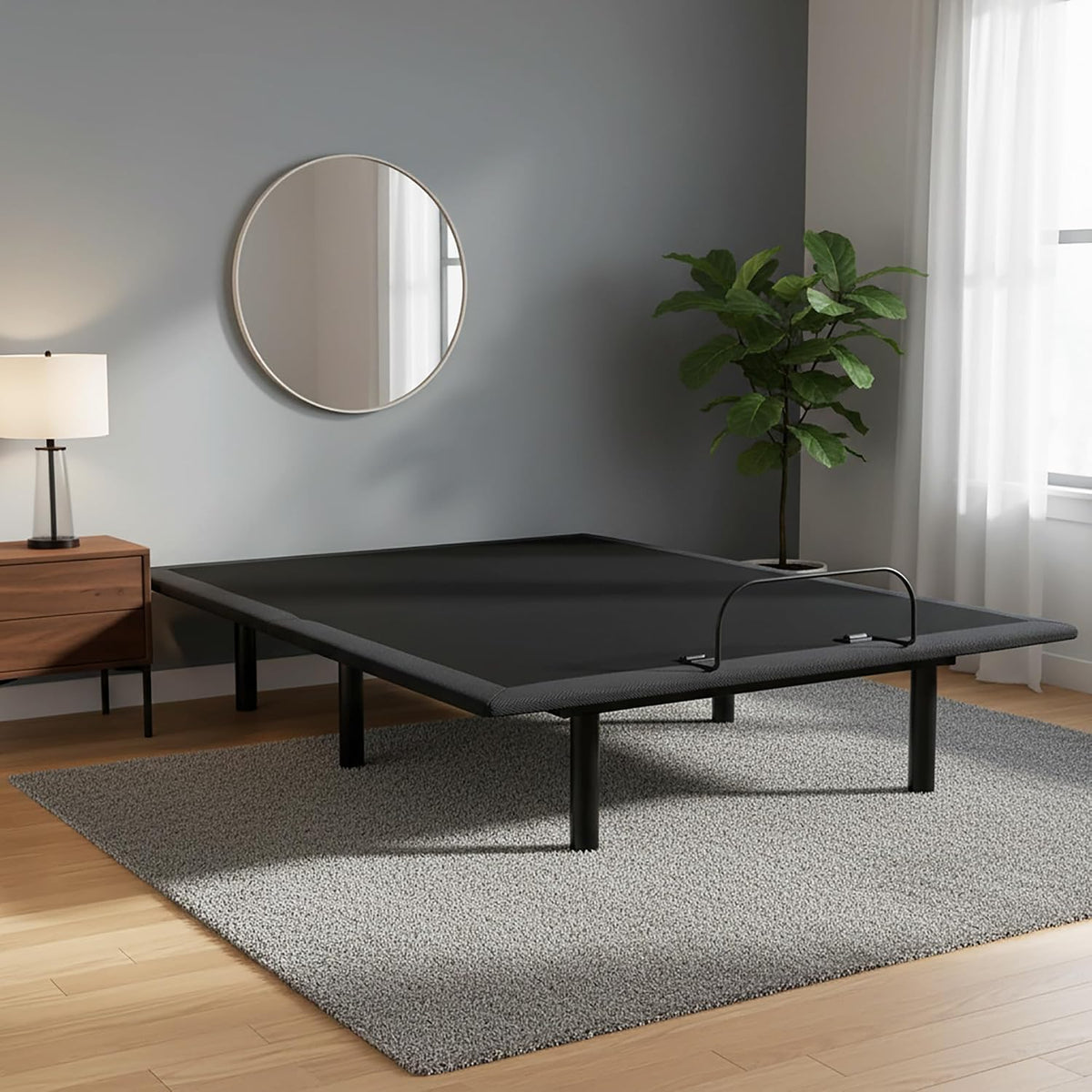 Signature Design by Ashley Adjustable Base Queen Bed Frame, Head Up Only | 100% polyester upholstery, Sturdy metal frame, Memory foam and hybrid compatible, Wired remote, No box spring needed