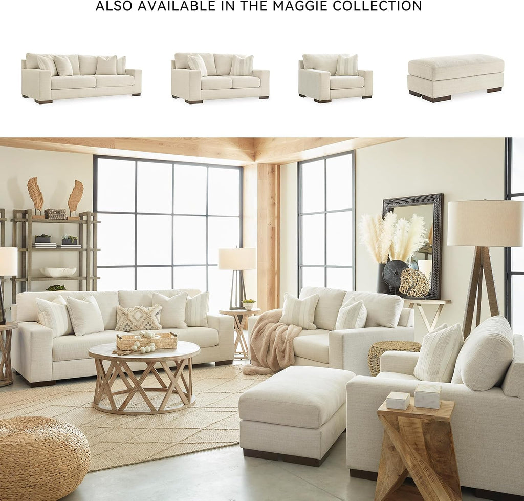 Signature Design by Ashley Oversized Accent Chair and a Half, Birch Beige | Plush textured polyester chenille with track arms, Sag-resistant platform foundation, Reversible cushions, Maggie Series