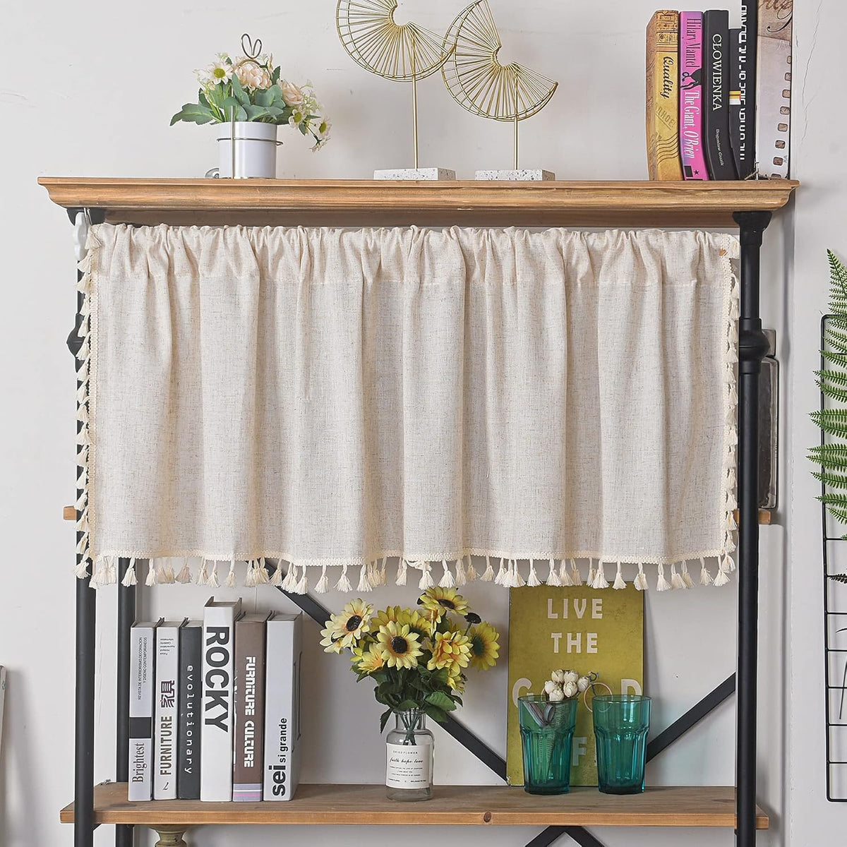 Sutuo Home Boho Curtain Crochet Lace Semi-Sheer Florals Hollow Knitted Handmade Tassels, Rod Pocket Window Treatment Vintage Rustic Farmhouse Drapes for Living Bedroom, 1 Panel 59" W x 84" L, Beige