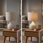 Signature Design by Ashley Rainermen Ceramic Table Lamp, 21", Off White | Textured herringbone base, Transparent white glaze, Hardback fabric drum shade, Bedside use, 92.5-inch cord, E26 socket