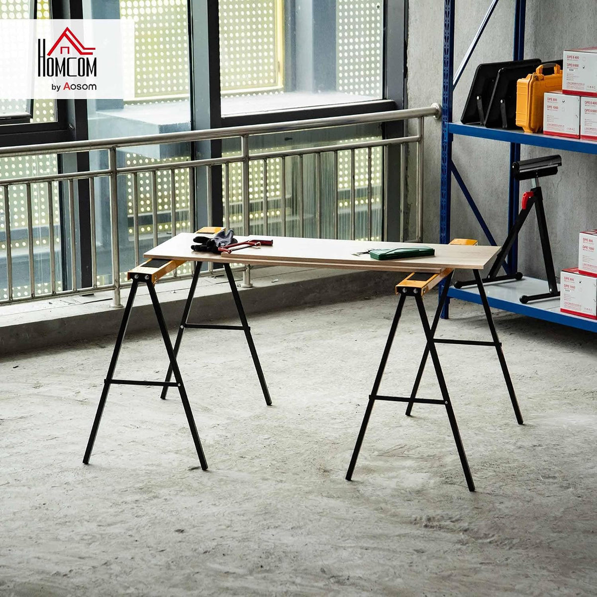 HOMCOM Saw Horse Twin Pack Folding Workbench Metal Trestle Stands 2PCS