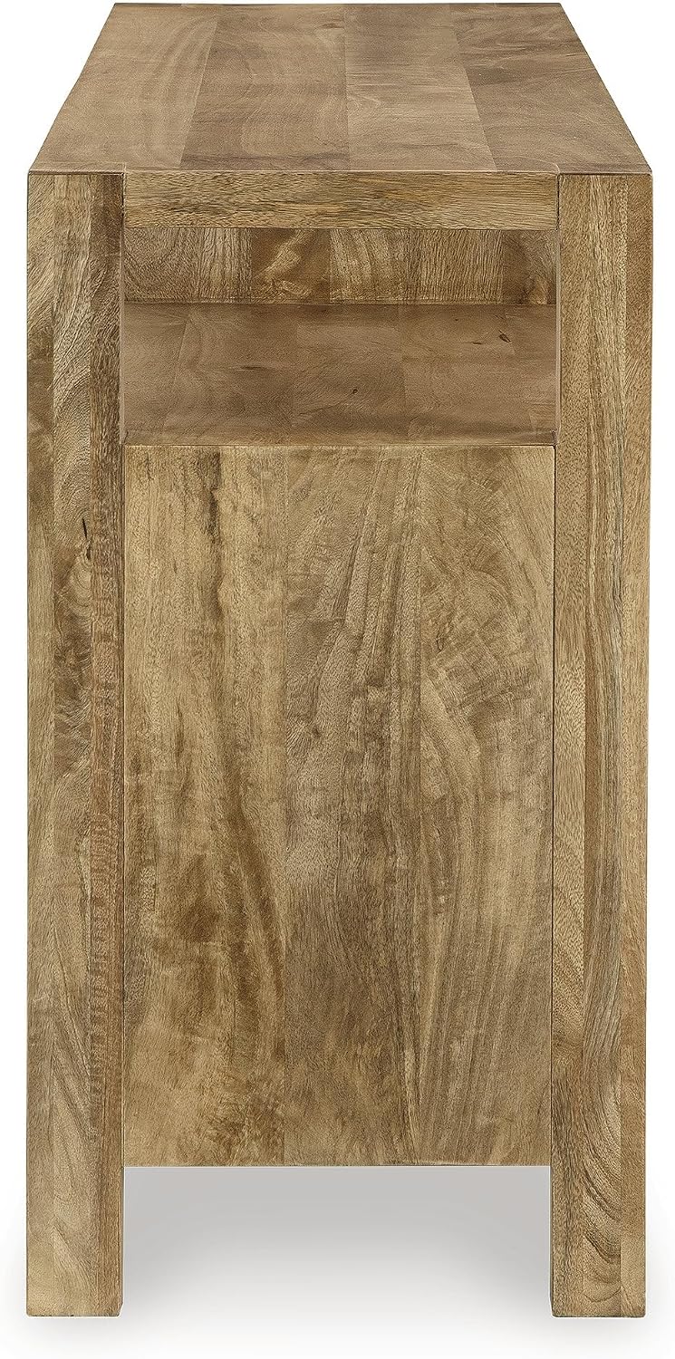 Signature Design by Ashley Hudwick Farmhouse 4-Door Accent Cabinet with 2 Adjustable Shelves, Light Brown