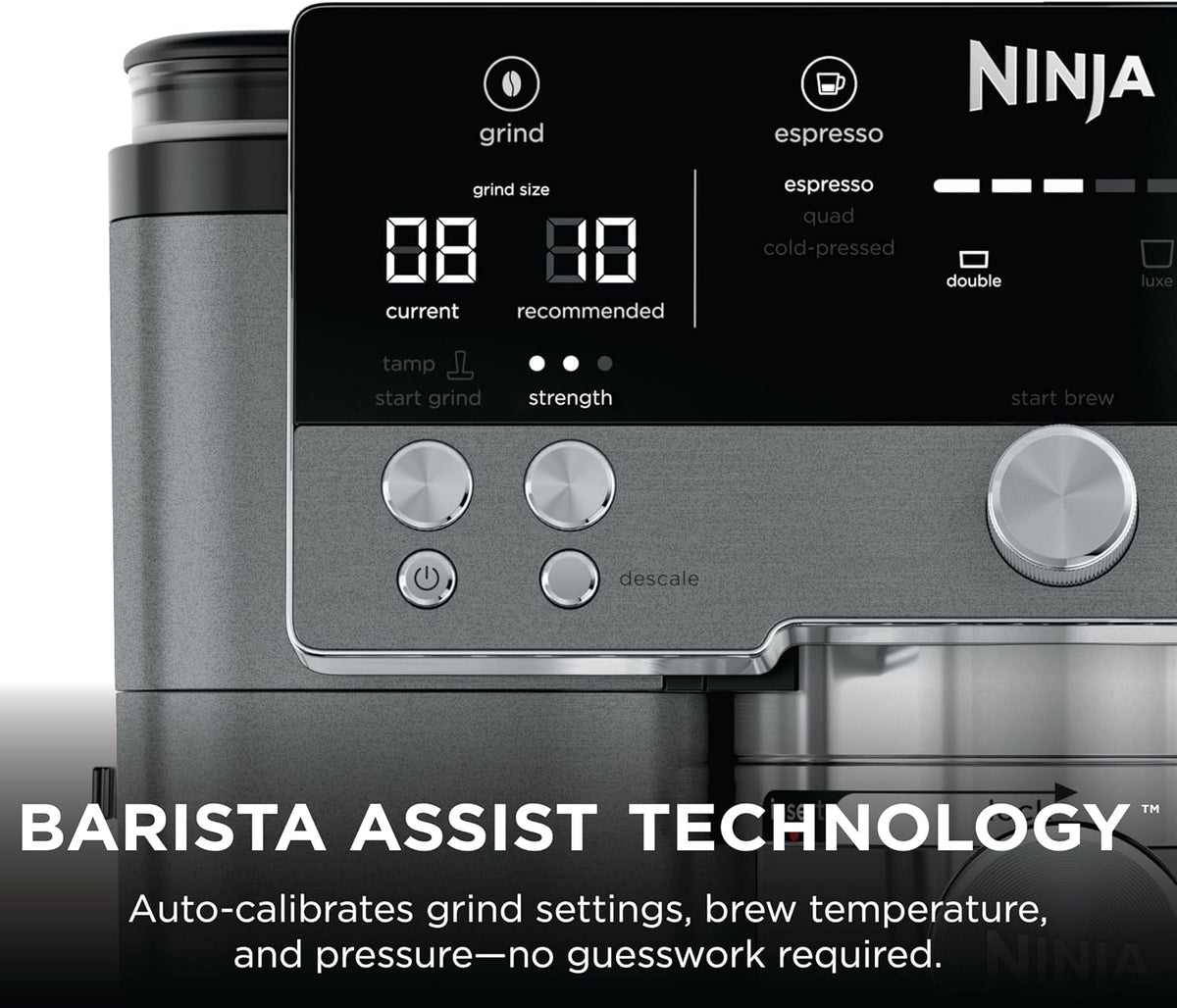 Ninja Luxe Café Premier Espresso & Rapid Cold Brew, Gunmetal, ES601GM | Drip Coffee, Built-in Coffee Grinder, Hands-Free Milk Frother, Assisted Tamper for Cappuccinos & Lattes
