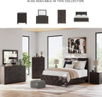 Signature Design by Ashley 2 Drawer Grey Nightstand, Charcoal, Prendonea | Engineered wood with decorative laminate, Smooth-gliding drawers, Replicated oak texture, Sturdy 41 lb solid frame