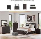 Signature Design by Ashley 2 Drawer Grey Nightstand, Charcoal, Prendonea | Engineered wood with decorative laminate, Smooth-gliding drawers, Replicated oak texture, Sturdy 41 lb solid frame