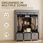 HOMCOM Fabric Wardrobe for Bedroom 5 Shelves 3 Fabric Drawers Dark Grey