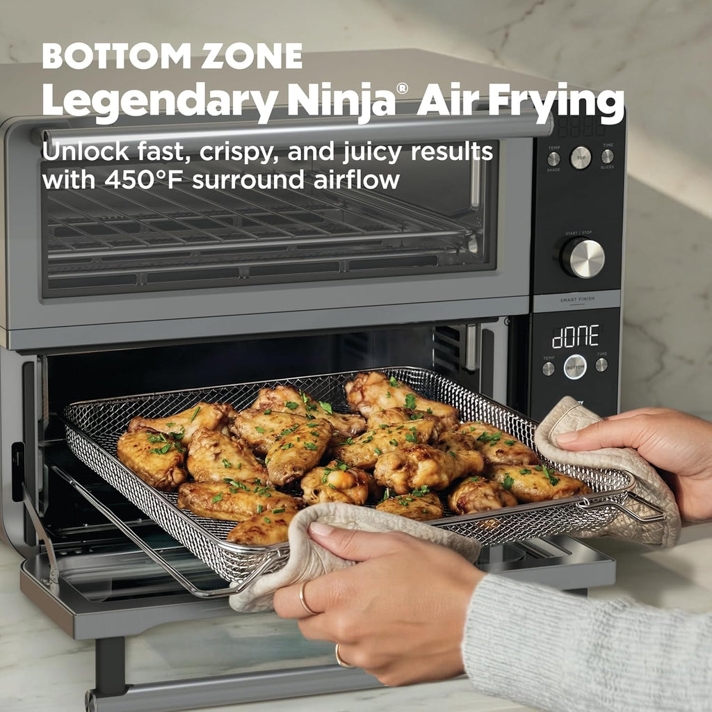Ninja Double Oven Pro Smart XL, 30.2 Qt, 12-in-1, Stainless Steel, DCT801 | DualZone, Smart Finish, Fits 4.5 lb chicken, Air fry, bake, broil, roast, toast, pizza