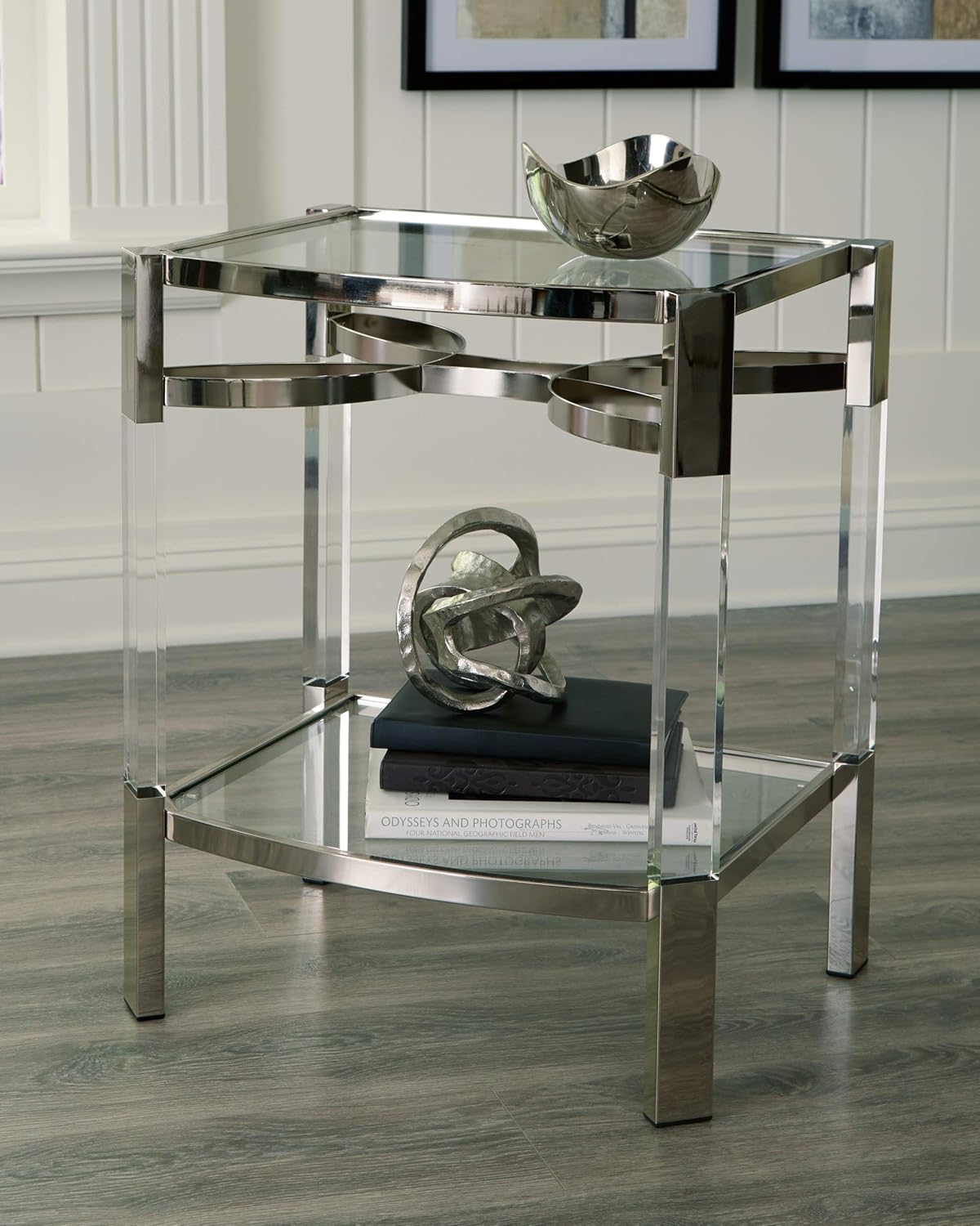 Signature Design by Ashley Chaseton Modern Glam Accent End Table, Silver Finish