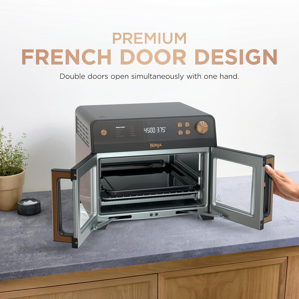 Ninja French Door Premier Air Fry Oven, 10-in-1, Black, FO101BK | 450F cyclonic air, PFAS-free surface, Air fry, sear crisp, bake, broil, toast, dehydrate