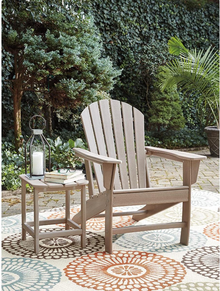 Signature Design by Ashley 1-Piece HDPE Outdoor Adirondack Chair, Driftwood | Durable weather resistant HDPE, 36-pound stationary frame, Comfortable 16.25-inch elevated seat, Sundown Treasure Series